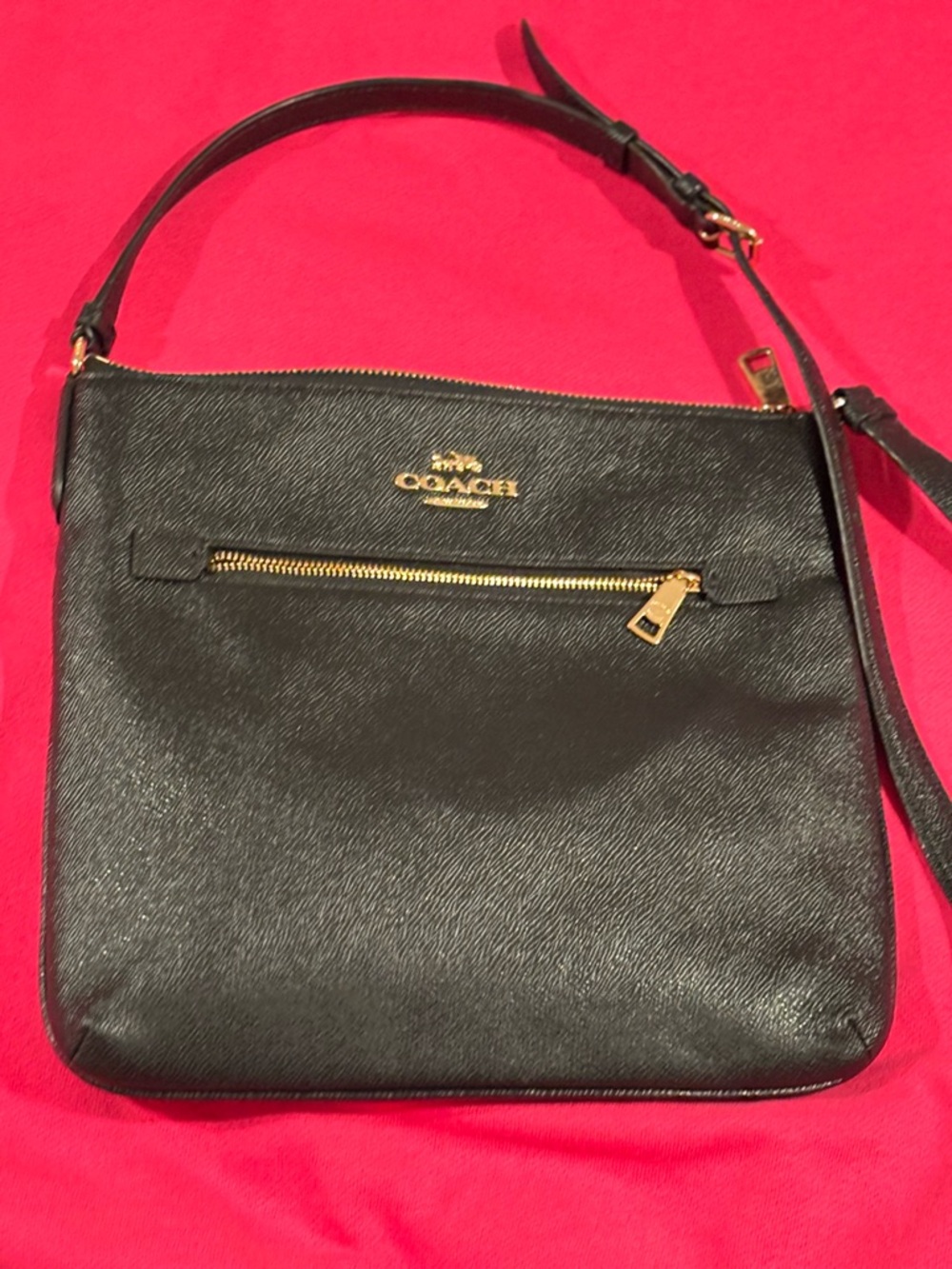 Coach Black Leather Shoulder Bag with Gold Hardware